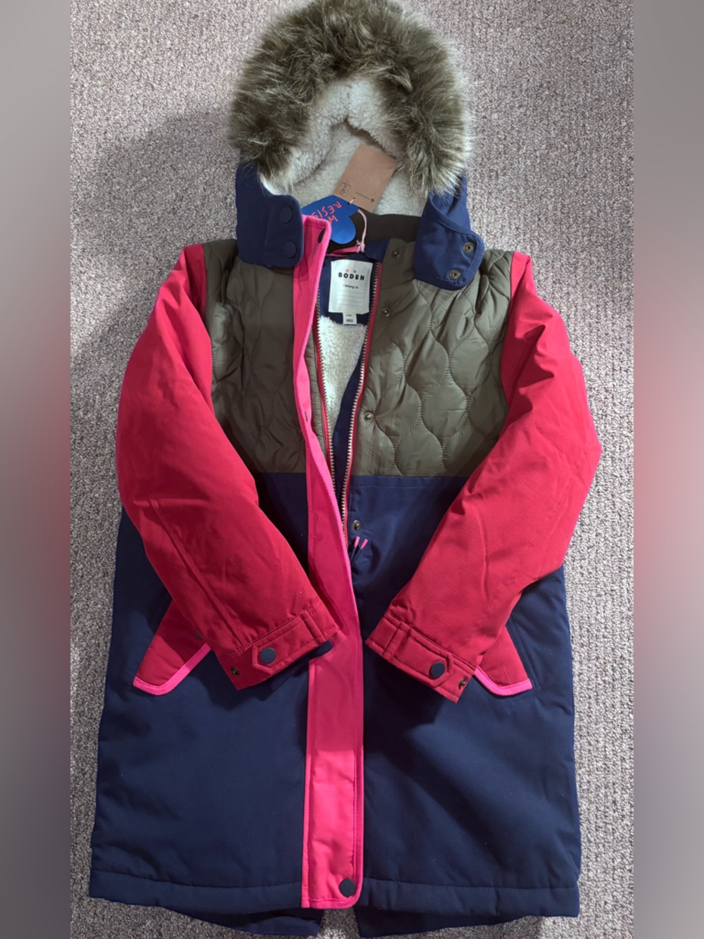 Colorblock Parka Jacket in Navy, Red & Olive